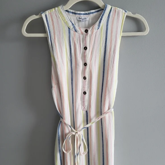 Splendid Linen Blend Button Front Midi Dress in Picnic Stripe - Picture 4 of 16